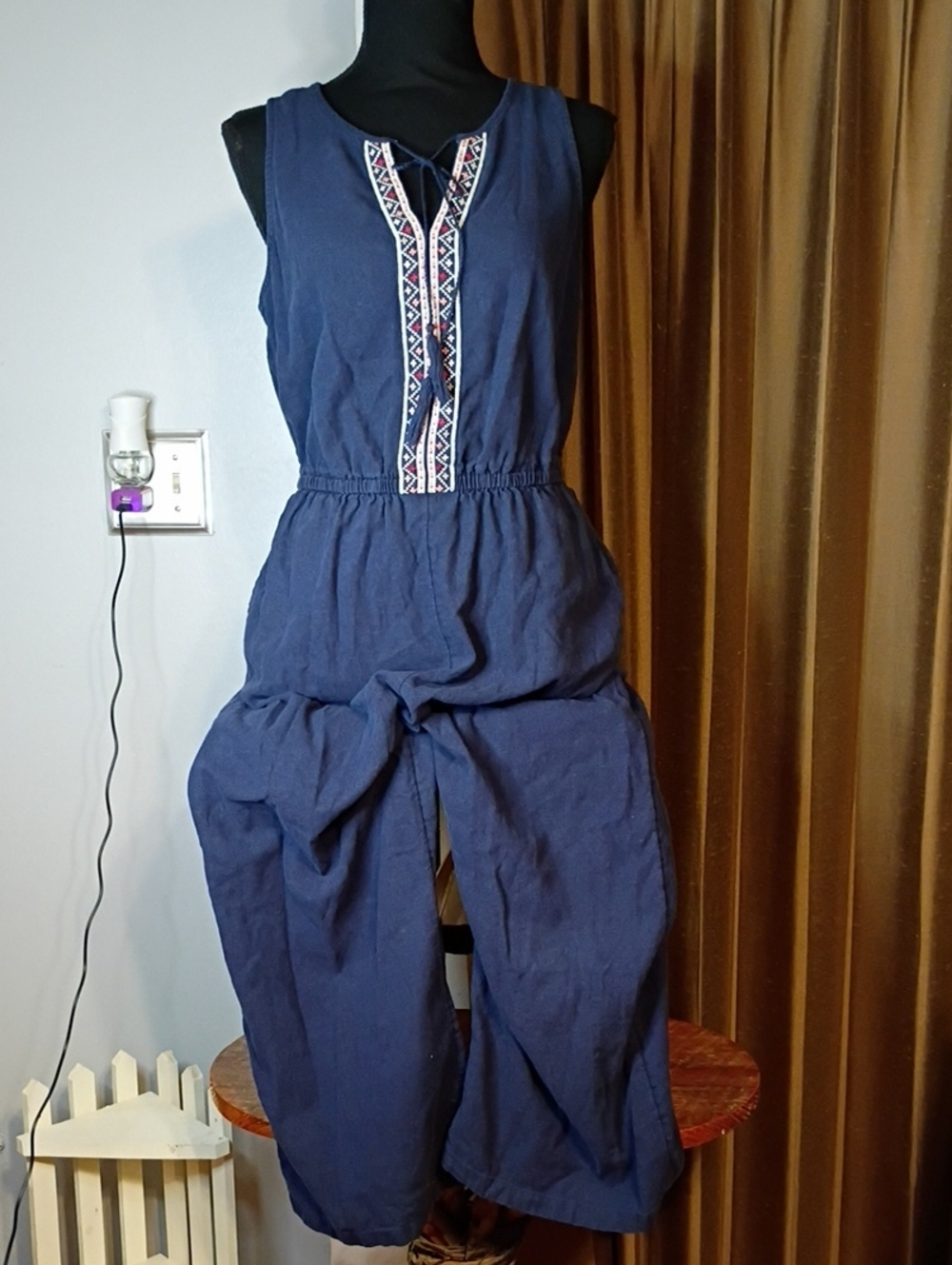 Old Navy Navy Sleeveless Embroidered Romper Jumpsuit